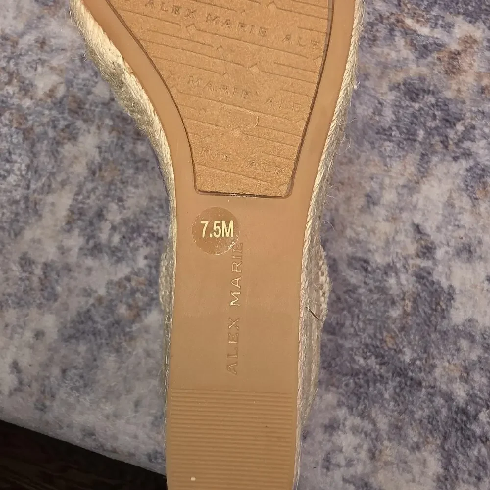 Alex Marie Shoes Womens Size 7.5 Beige Espadrille Wedge Sandals Ankle Strap Boho